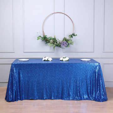 90x156" Royal Blue Seamless Premium Sequin Rectangle Tablecloth