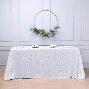 90x156" White Seamless Premium Sequin Rectangle Tablecloth
