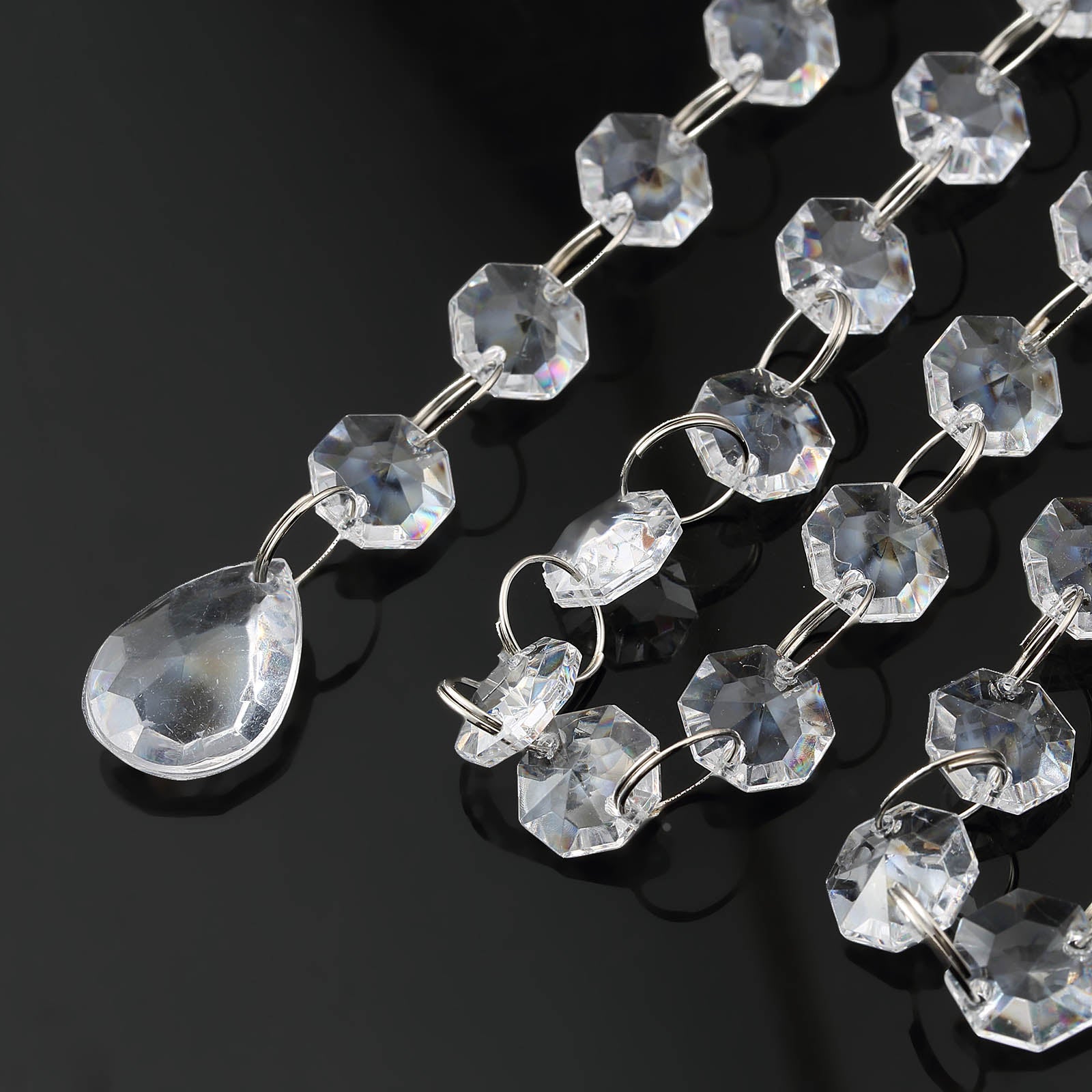 3ft Clear Acrylic Crystal Diamond Teardrop Bead   ACRY CHAIN CLR D02 