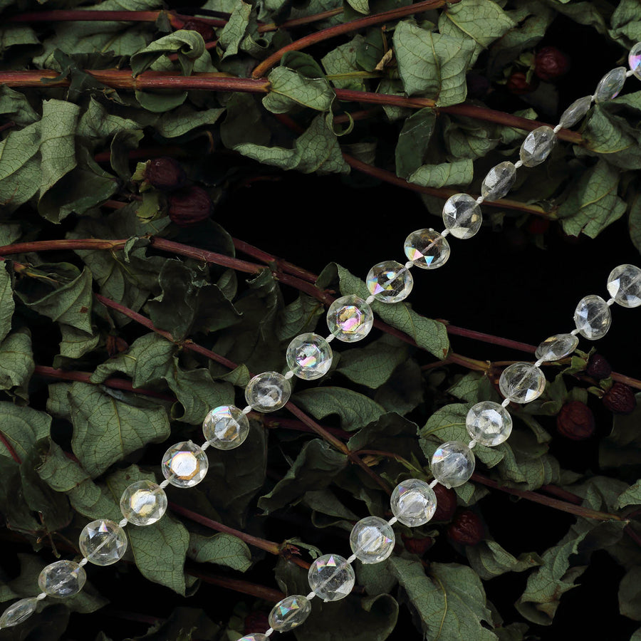 30ft | Iridescent Acrylic Crystal Diamond Garland Chain Bead Roll | 10mm
