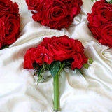 2 Bushes | Red Artificial Rose and Hydrangea Mixed Flowers, Silk Wedding Bridal Bouquets