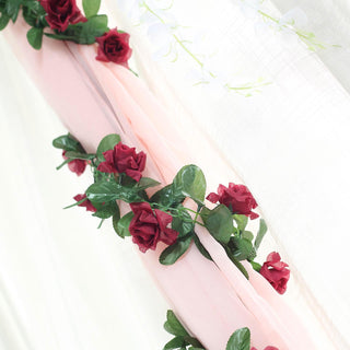 Elevate Your Wedding or Party Décor with the Burgundy Artificial Silk Rose Garland