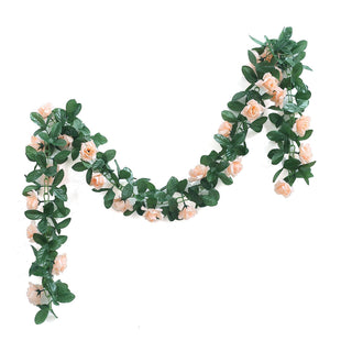 Create an Enchanting Atmosphere with Our Peach Artificial Silk Rose Garland