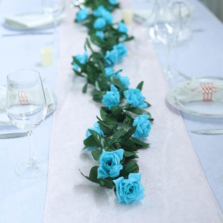 Turquoise Artificial Silk Rose Garland - The Perfect Decorative Accessory