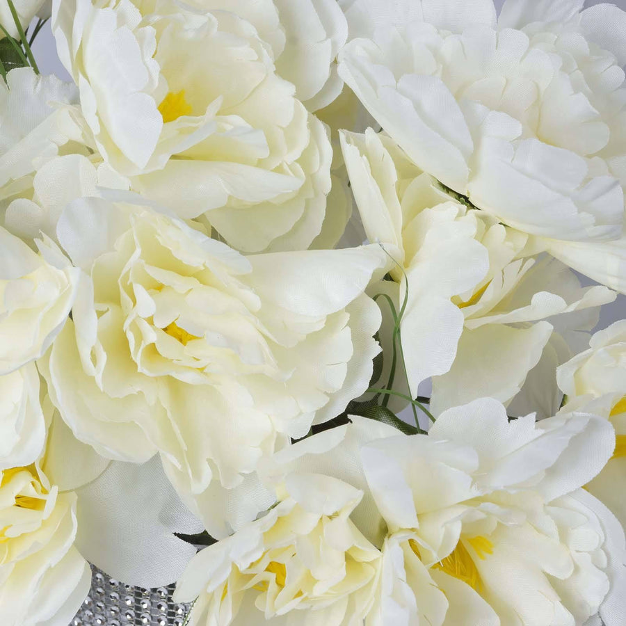 12 Bushes | Ivory Artificial Peony Floral Bouquets, High Quality Silk Flower Arrangements#whtbkgd