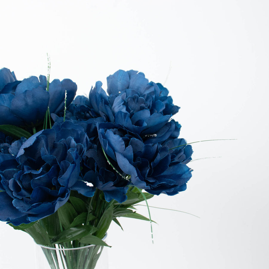 12 Bushes | Navy Blue Artificial Peony Floral Bouquets, High Quality Silk Flower Arrangements