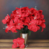 10 Bushes | Red Artificial Silk Easter Lily Flowers, Faux Bouquets