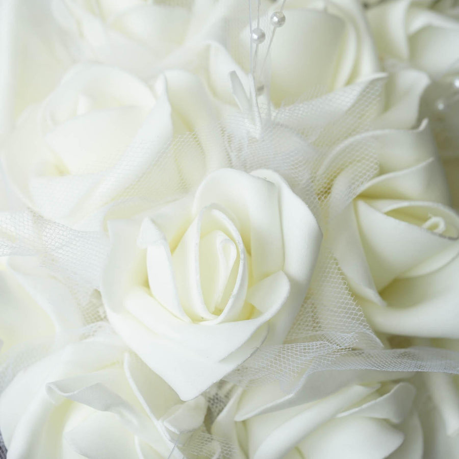 24 Pc Bouquet | Cream Artificial Handcrafted Foam Rose Flowers#whtbkgd