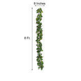 8ft | Green UV Protected Artificial Silk Ivy Leaf Garland Vine, Outdoor/Indoor