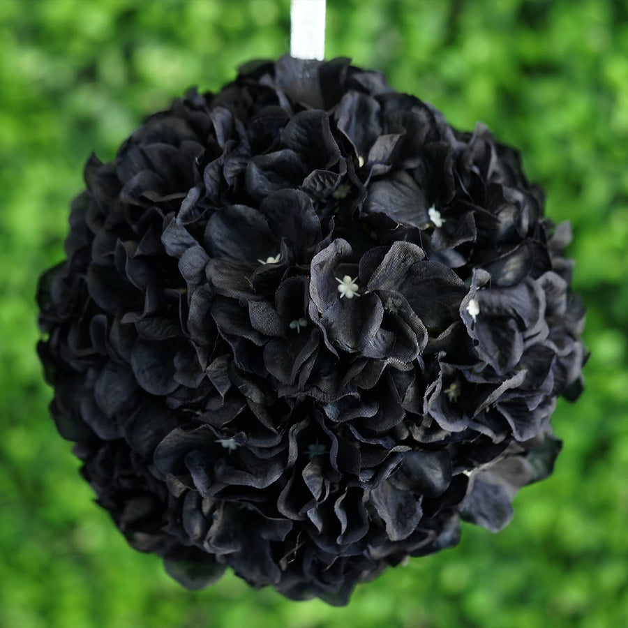 4 Pack | 7inch Black Artificial Silk Hydrangea Kissing Flower Balls
