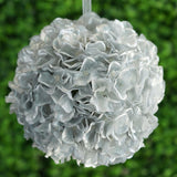 4 Pack | 7inch Silver Artificial Silk Hydrangea Kissing Flower Balls