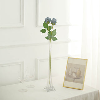 Dusty Blue Long Stem Artificial Silk Roses Flowers