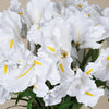 4 Bushes | White Artificial Silk Iris Flowers, Faux Stem Bouquets