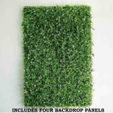 Artificial greenery backdrop panel with four sections for decoration.