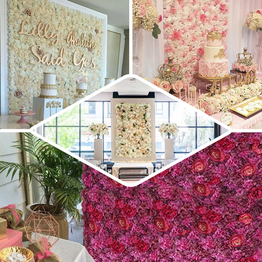 13 Sq ft. | Pink Champagne UV Protected Assorted Flower Wall Mat Backdrop
