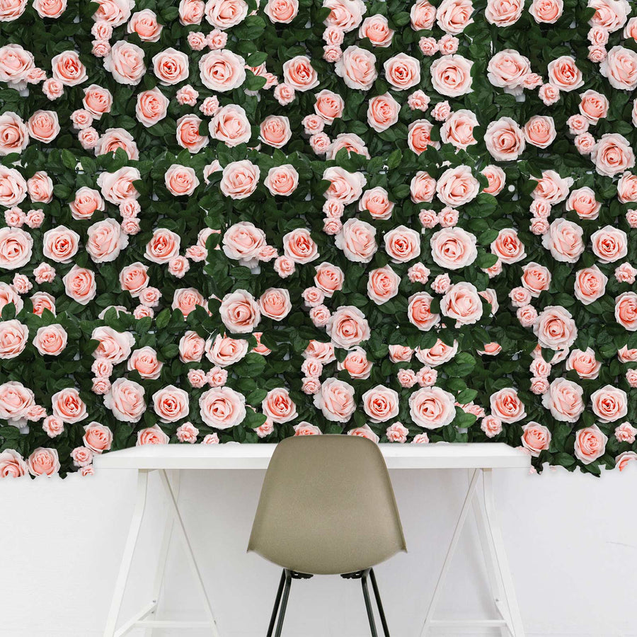 3 Sq ft. | Easy-Install Blush Rose Gold Silk Rose Flower Mat Wall Panel Backdrop
