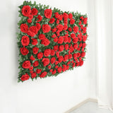 3 Sq ft. | Easy-Install Red Silk Rose Flower Mat Wall Panel Backdrop