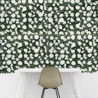 Easy-Install White Silk Rose Flower Mat Wall Panel Backdrop