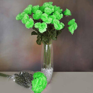 Add a Pop of Lime Green to Your Event with Artificial Long Stem Rose Flowers