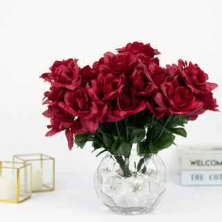 Burgundy Artificial Premium Silk Blossomed Rose Flowers