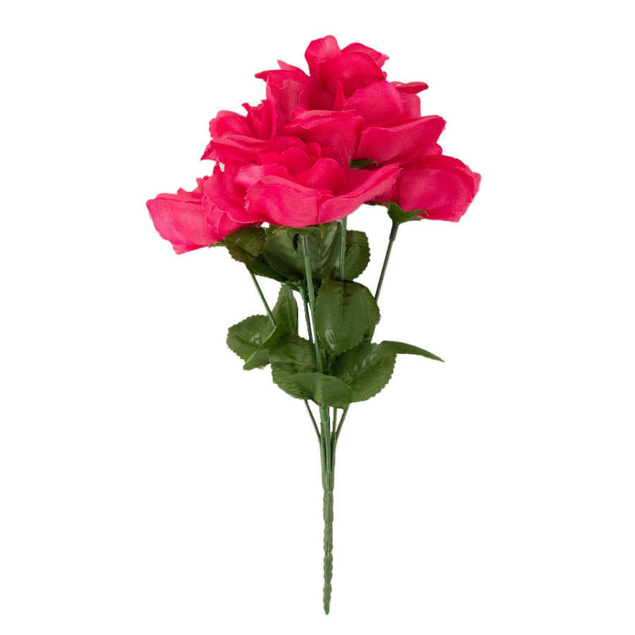 12 Bushes | Fuchsia Artificial Premium Silk Blossomed Rose Flowers | 84 Roses#whtbkgd