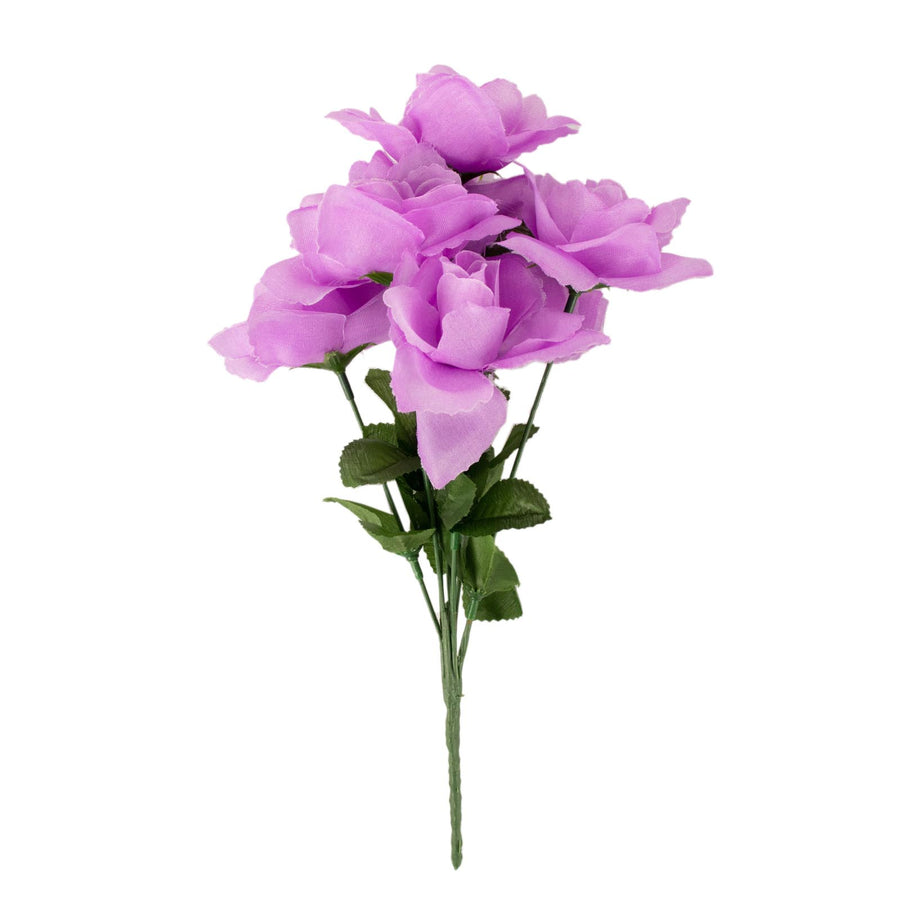 12 Bushes | Lavender Lilac Artificial Premium Silk Blossomed Rose Flowers | 84 Roses#whtbkgd