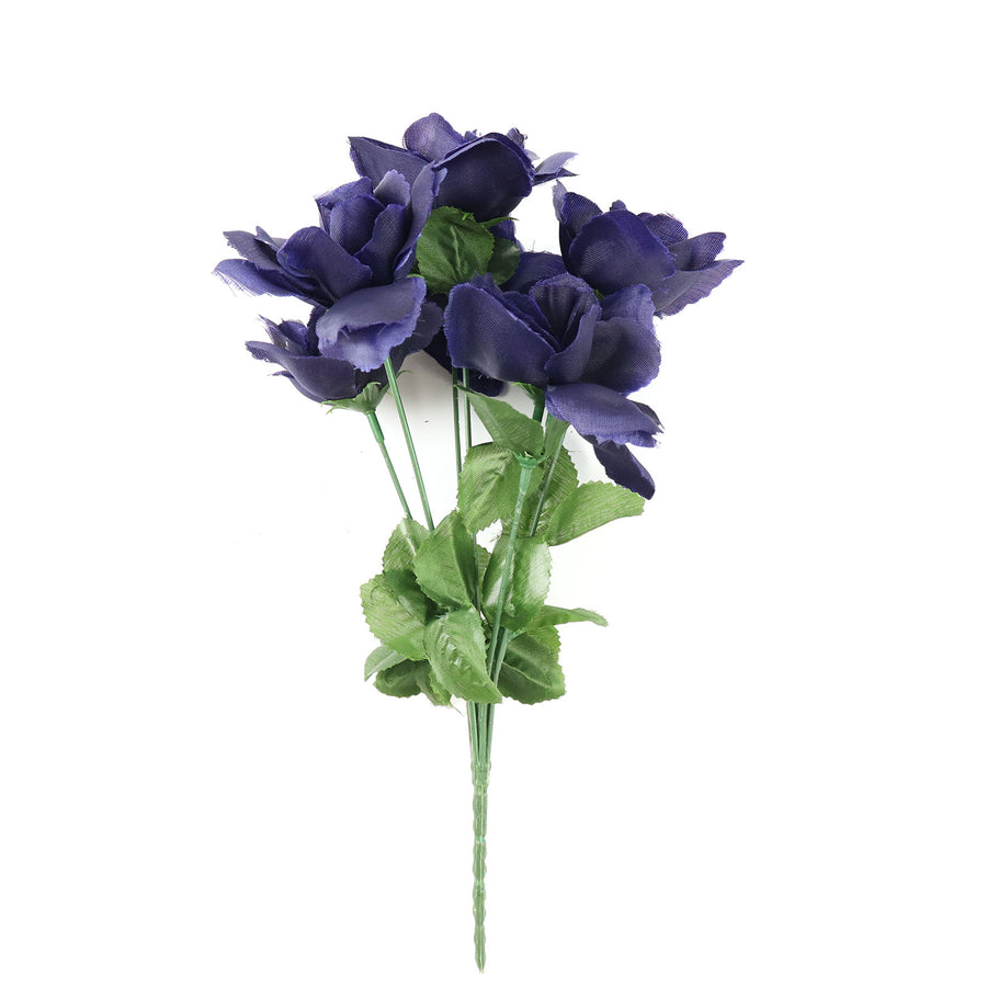 12 Bushes | Navy Blue Artificial Premium Silk Blossomed Rose Flowers | 84 Roses#whtbkgd