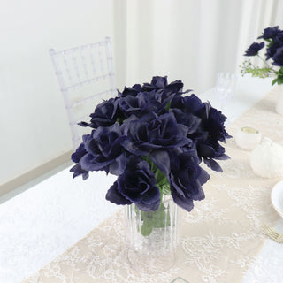 Create a Stunning Navy Blue Decor with 12 Bushes of Artificial Roses