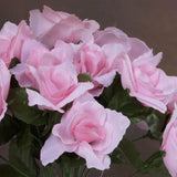 12 Bushes | Pink Artificial Premium Silk Blossomed Rose Flowers | 84 Roses