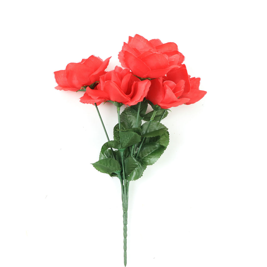 12 Bushes | Red Artificial Premium Silk Blossomed Rose Flowers | 84 Roses#whtbkgd