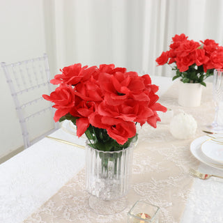 Red Artificial Premium Silk Blossomed Rose Flowers for Event Decor