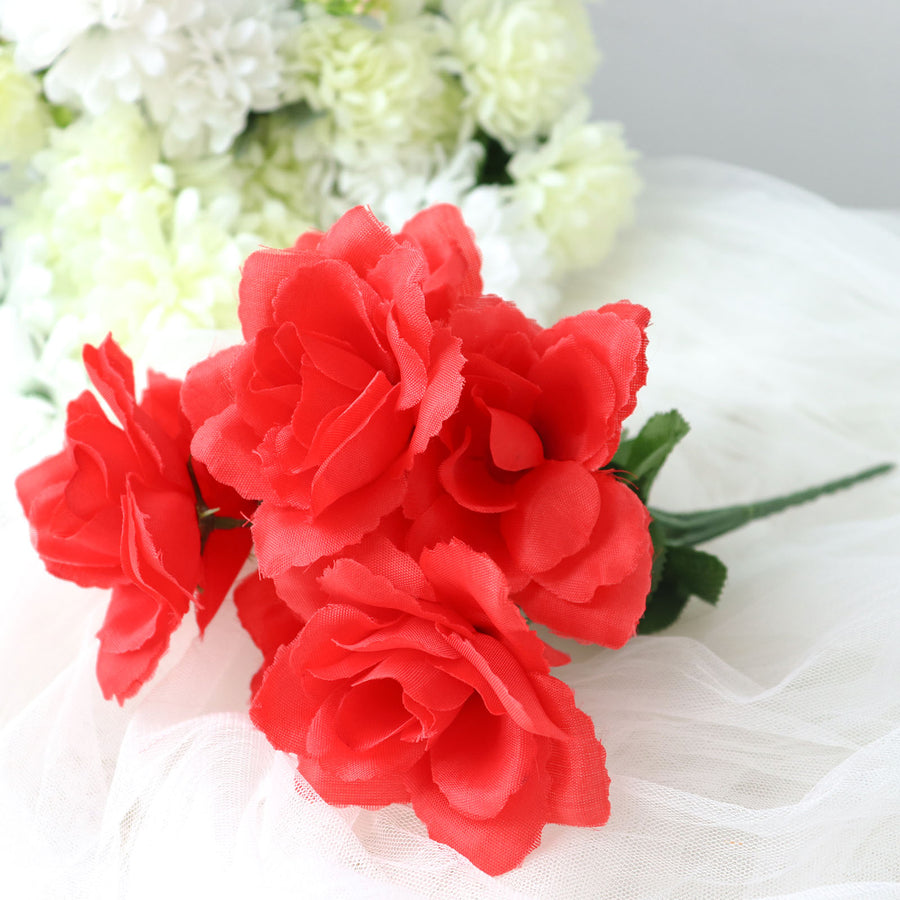 12 Bushes | Red Artificial Premium Silk Blossomed Rose Flowers | 84 Roses