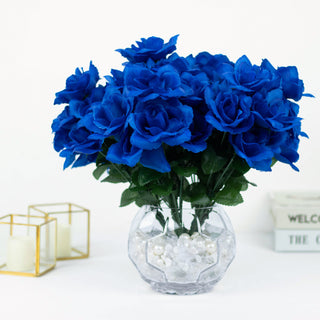 Add Elegance to Your Décor with Royal Blue Artificial Premium Silk Blossomed Rose Flowers