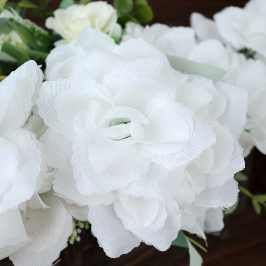 12 Bushes | White Artificial Premium Silk Blossomed Rose Flowers | 84 Roses