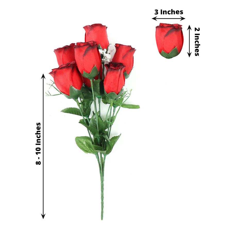 12 Bushes | Red, Black Artificial Premium Silk Flower Rose Bud Bouquets
