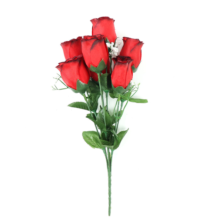 12 Bushes | Red, Black Artificial Premium Silk Flower Rose Bud Bouquets#whtbkgd