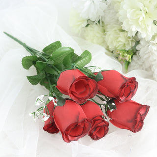 Create Stunning Event Decor with Red Black Artificial Silk Flower Rose Bud Bouquets