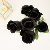 12 Bushes | Black Artificial Premium Silk Flower Rose Buds | 84 Rose Buds