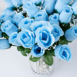 12 Bushes | Baby Blue Artificial Premium Silk Flower Rose Bud Bouquets