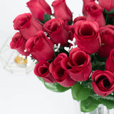 12 Bushes | Burgundy Artificial Premium Silk Flower Rose Buds | 84 Rose Buds