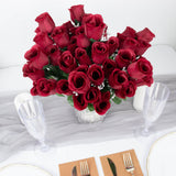 12 Bushes | Burgundy Artificial Premium Silk Flower Rose Buds | 84 Rose Buds