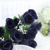 12 Bushes | Navy Blue Artificial Premium Silk Flower Rose Bud Bouquets