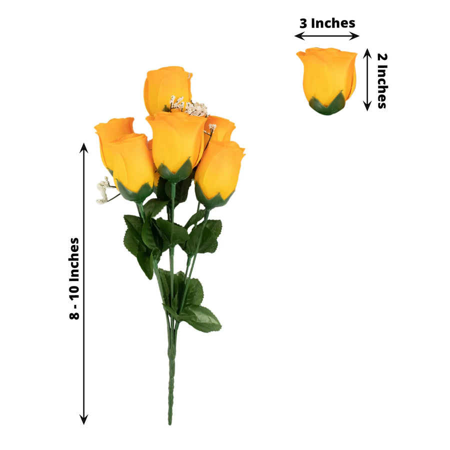 12 Bushes | Orange Artificial Premium Silk Flower Rose Bud Bouquets
