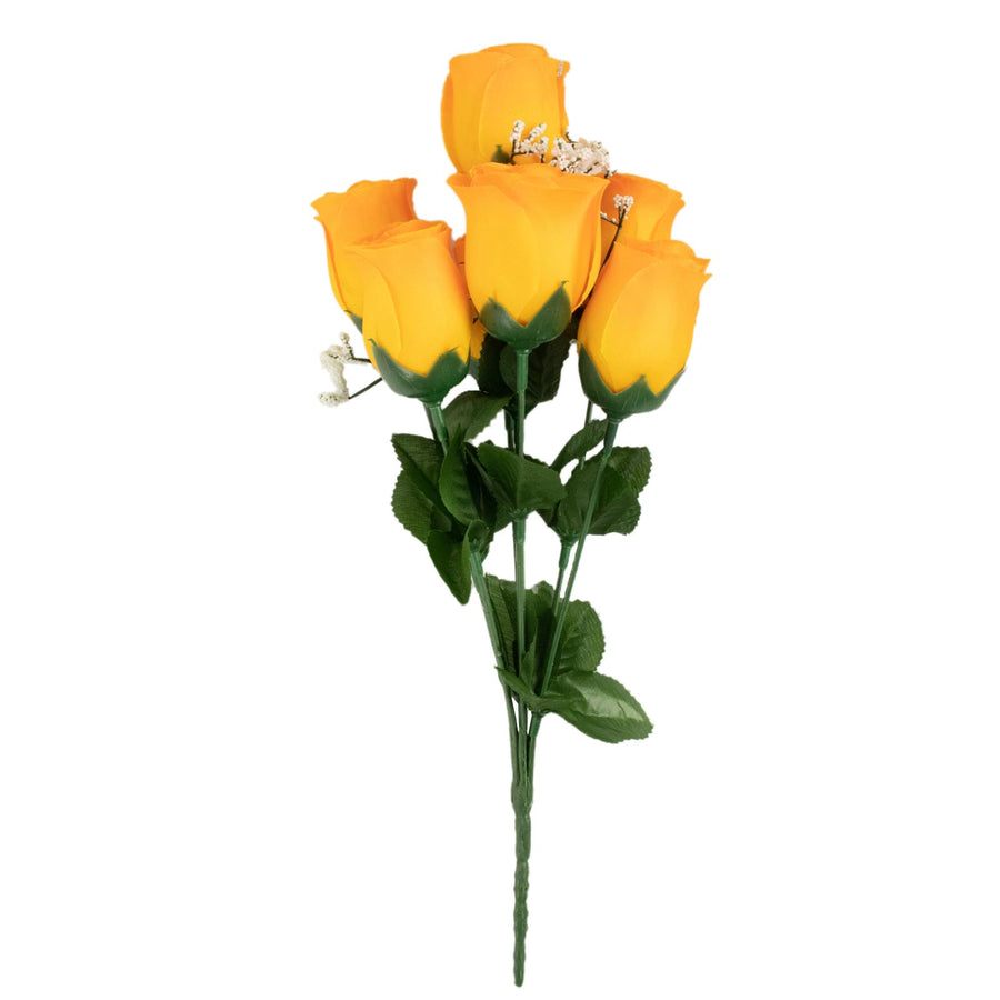 12 Bushes | Orange Artificial Premium Silk Flower Rose Bud Bouquets#whtbkgd