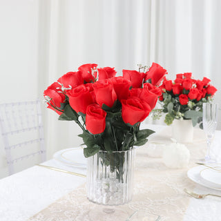 Enhance Your Home Decor with Red Artificial Premium Silk Flower Rose Bud Bouquets