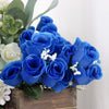 12 Bushes | Royal Blue Artificial Premium Silk Flower Rose Bud Bouquets