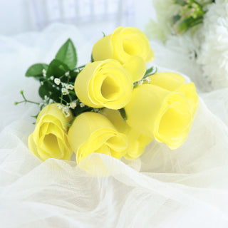 Yellow Artificial Premium Silk Flower Rose Bud Bouquets