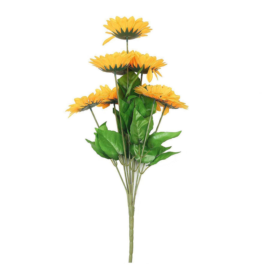 5 Bushes | 45 Large Yellow Artificial Silk Blossomed Sunflowers#whtbkgd
