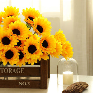 Create a Stunning Yellow Vase Decor with 5 Bushes of Artificial Silk Sunflowers