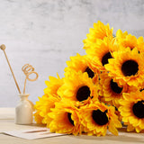 5 Bushes | 70 Yellow Artificial Silk Blossomed Sunflowers | Vase Decor